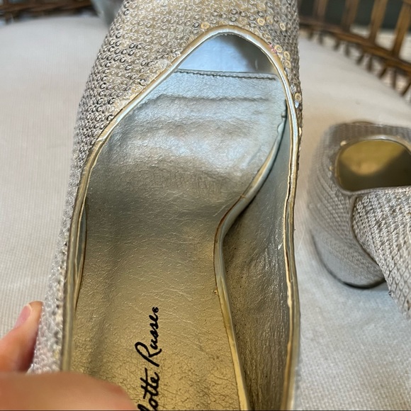 Charlotte Russe Silver Sequin Peep Toe Pumps Heels 7 - Picture 8 of 10